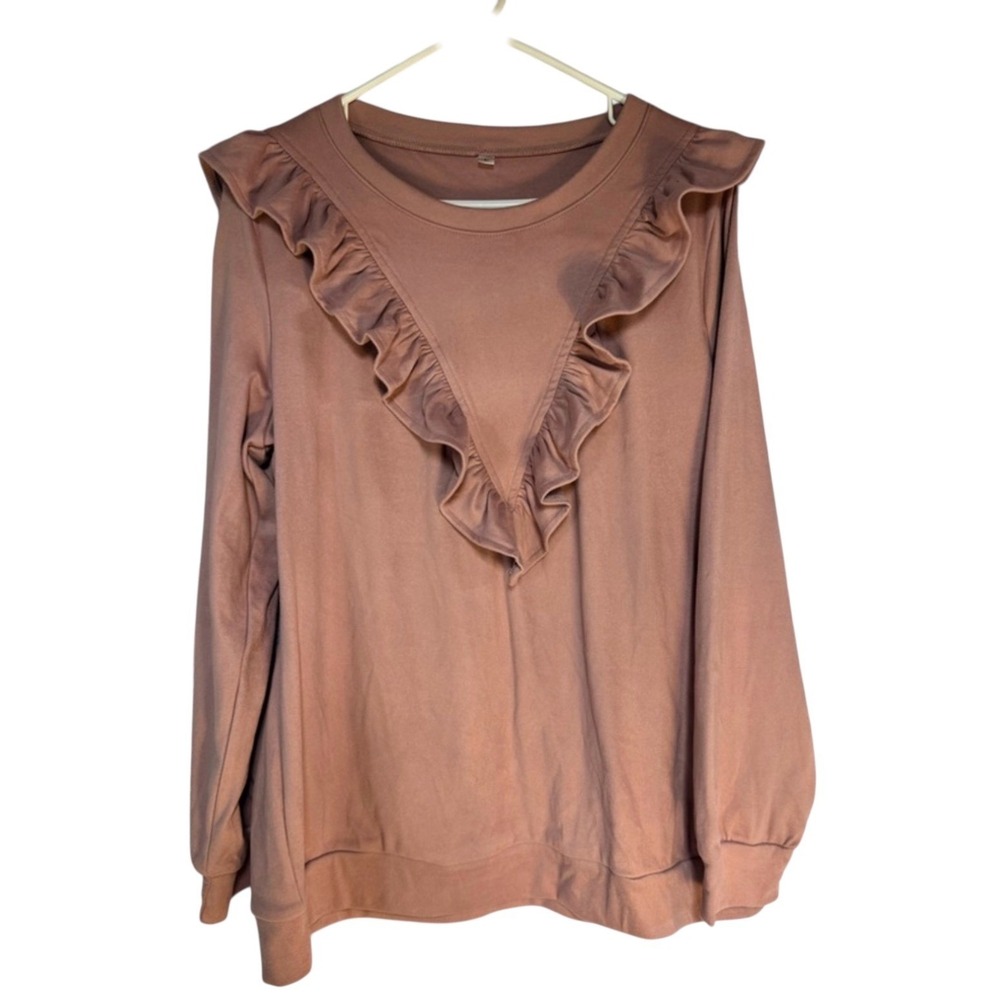 Women's Ruffled Scoop Neck Sweater - Dusty Pink‎